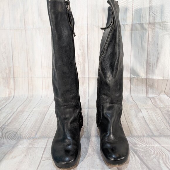 John Fluevog Radio ARD Black Leather Zipper Closure Riding Boots Women Size 8 - Picture 1 of 9